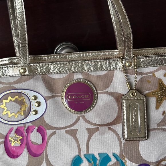 Coach Poppy Daisy Gold Applique Optic C Y2K Tote Shoulder Bag RARE - Picture 9 of 15